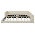 thumbnail image 4 of Queen Size & Twin XL Size Upholstered Platform Bed, Grounded Bed Mother & Child Bed with Three-side Upholstered Rail, PU Leather Floor Platform Bed Frame with Slats, No Box Spring Needed, Beige, 4 of 8