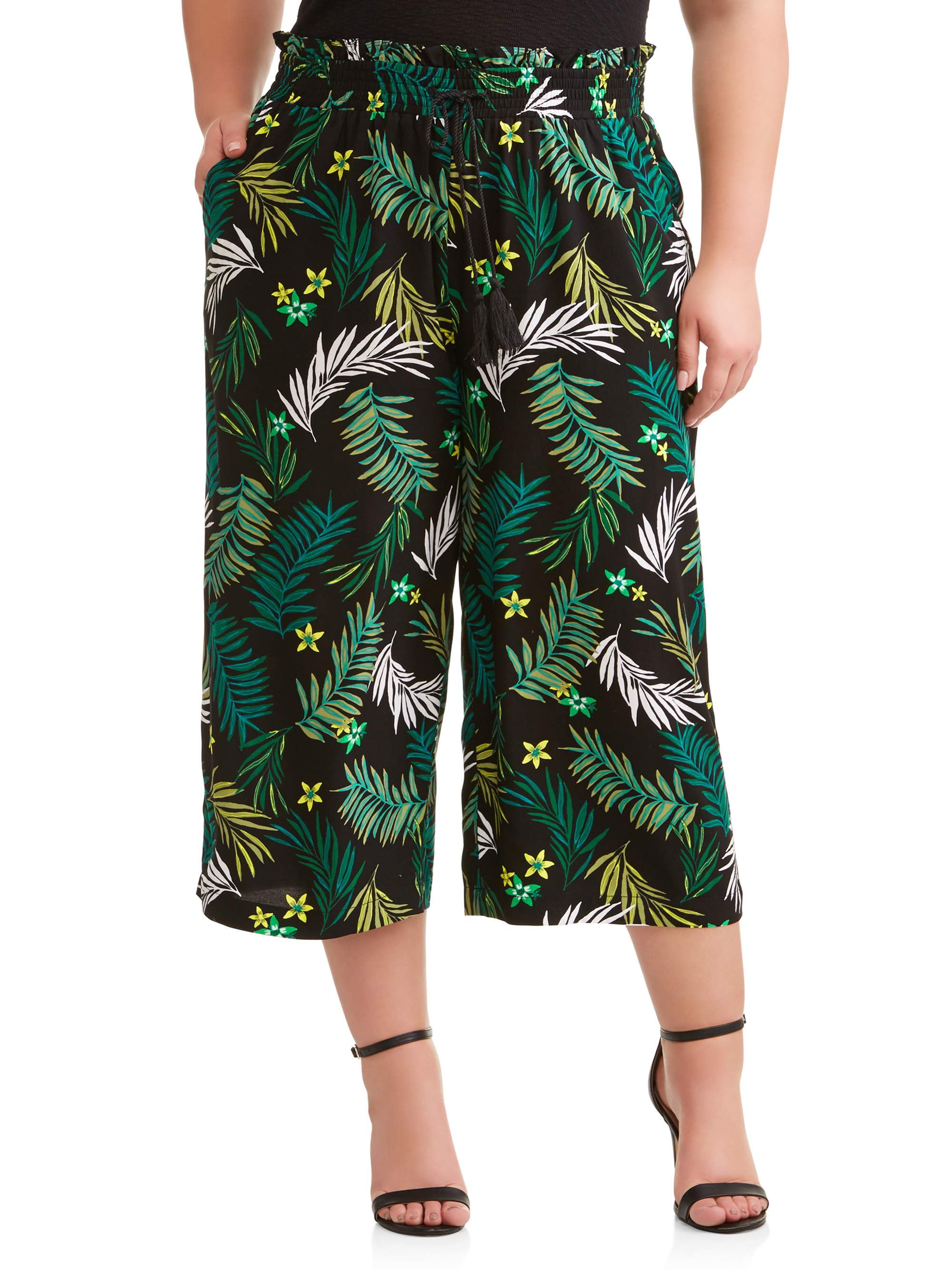 Plus Size Printed Wide Leg Cropped Pant 
