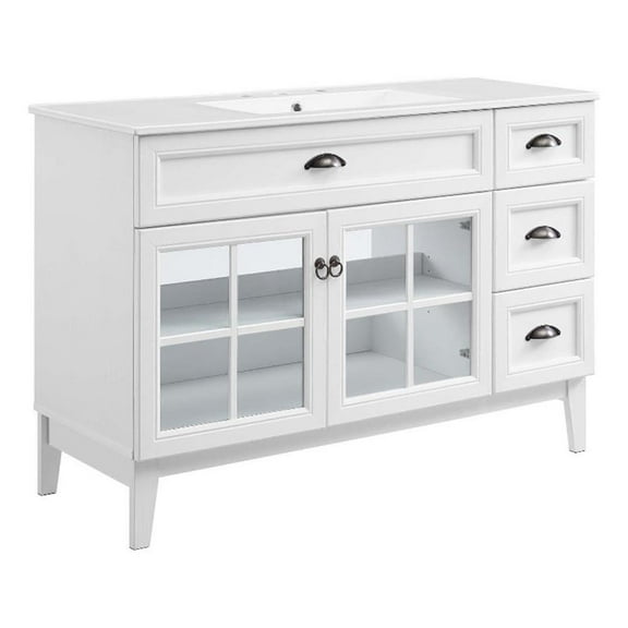 Pemberly Row 48" Modern Wood Single Sink Bathroom Vanity Cabinet in White