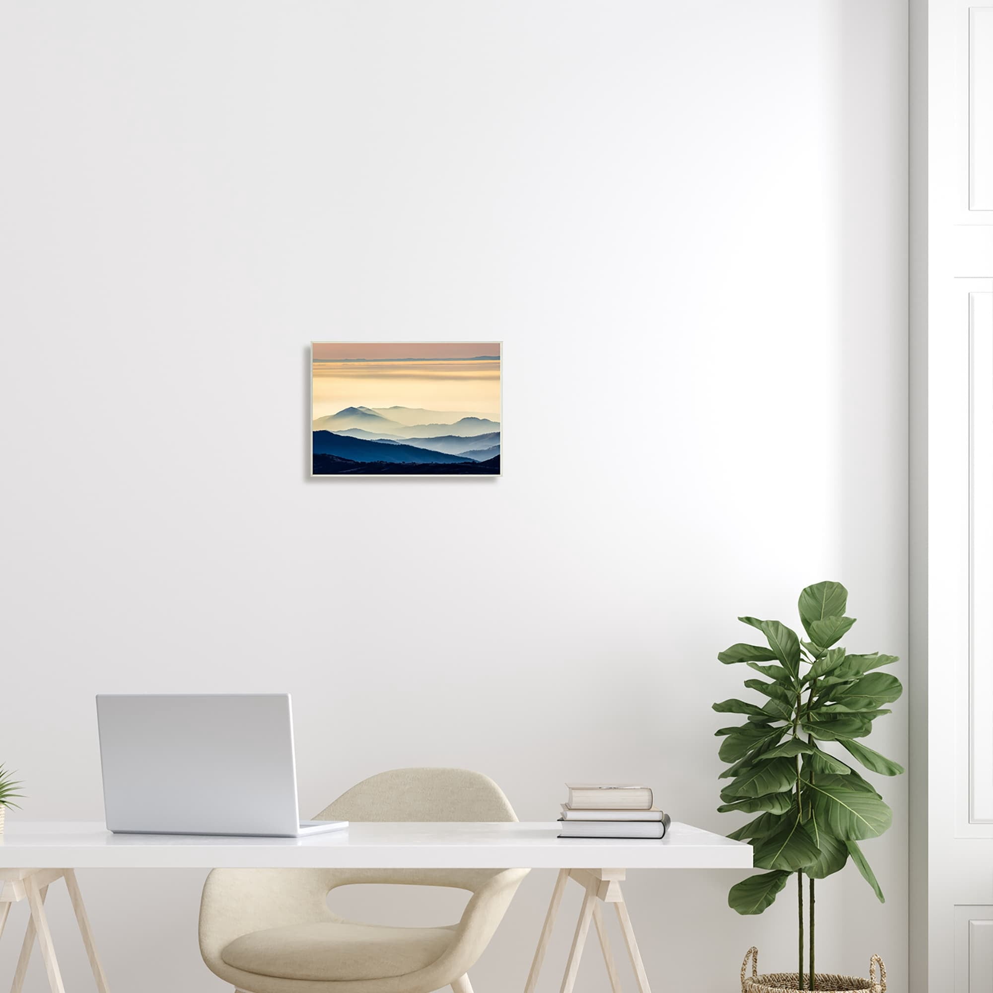 Stupell Industries Layered Foggy Sunrise Mountain Peaks Radiant Glow Photograph Unframed Art Print Wall Art, Design by Jeff Poe Photography