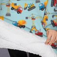 thumbnail image 3 of Oversized Wearable Blanket Hoodie,Cartoon Construction Vehicles Cranes Light Blue Pattern Sherpa Blanket Hoodie with Super Pockets,Super Warm Fuzzy Pullover for Women & Men, 3 of 6