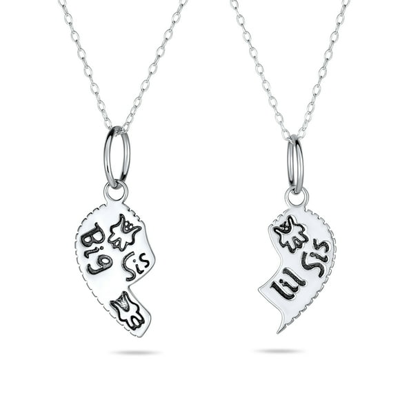 2 PCS BFF Best Friend Sisters Big Sis Lil Sis Split Broken Puzzle Heart Break Apart Pendant Necklace for Women Sterling