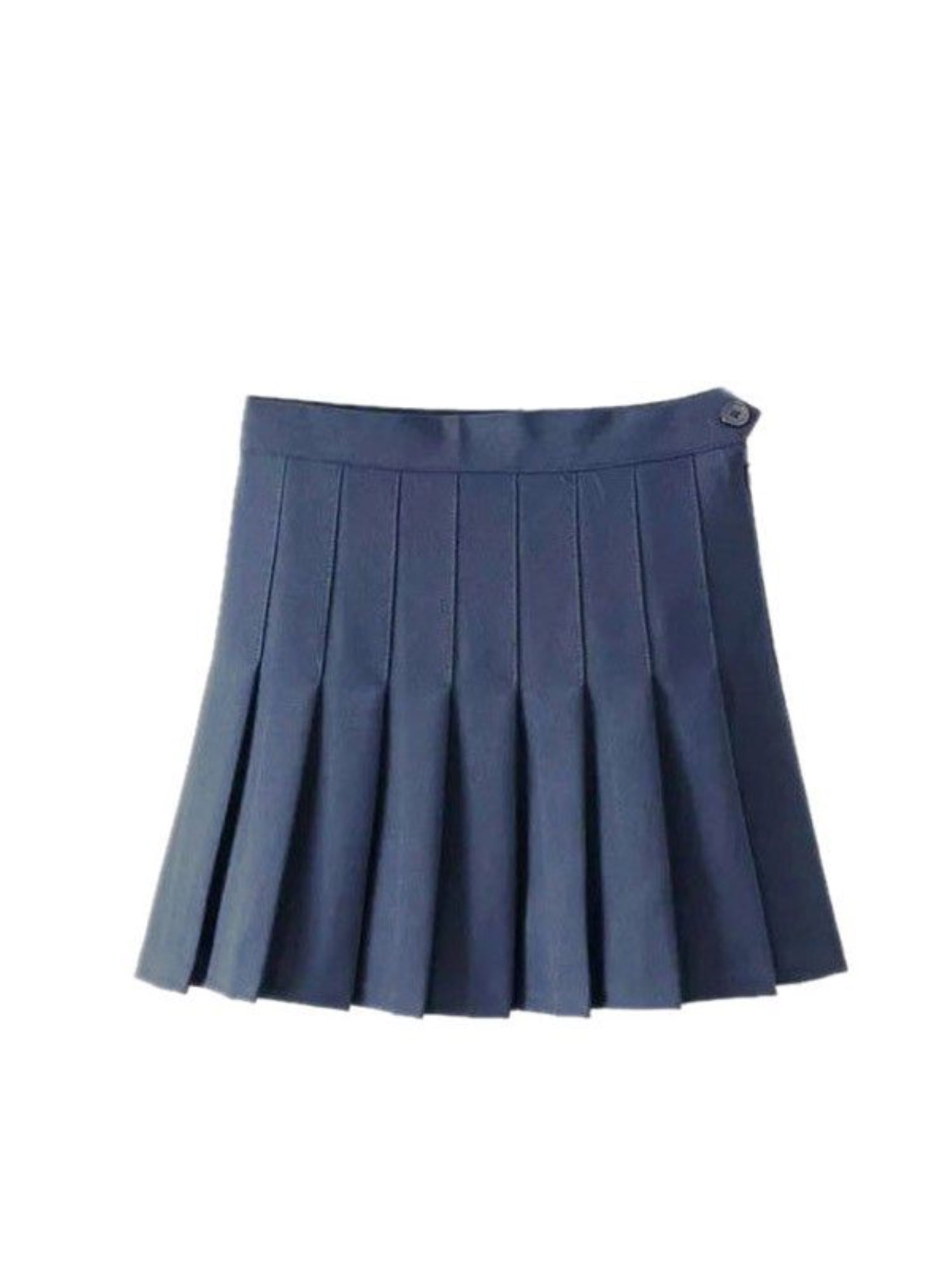 Women Girl Satin Short Mini Dress Skirt Pleated Retro Elastic Waist Sky Blue