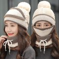 thumbnail image 2 of black White Winter Lady 3 piezas de punto Pom Hat Bufanda Conjunto de mascarilla facial, 2 of 2