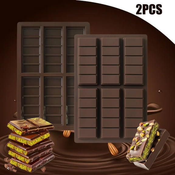 TOPRenddon 2-Pack Silicone Chocolate Molds | 10x7" Baking Trays for Candy & Desserts | Freezer & Microwave Safe | Non-Stick Bar Slab Maker | BPA Free