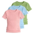thumbnail image 1 of KyCheLot 3 Pack Ribbed Knit Tops for Girls Crew Neck Solid Color Short Sleeve T-Shirts Trendy Ruffle Trim T-Shirts, 1 of 5