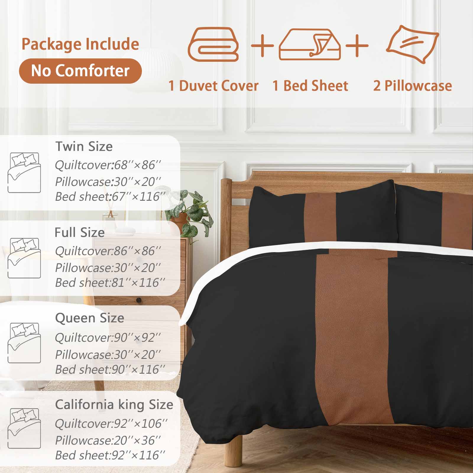 Boho Black Duvet Cover Set Queen Size and Brown Striped Tribal Farmhouse Style Soft Lightweight Comforter Covers 4 Piece Bedding Set with 1 Duvet Cover 1 Bed Sheet & 2 Pillow Shams
