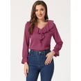 thumbnail image 2 of Blusa de gasa con cuello En V con volantes Allegra K Fucsia L, 2 of 5