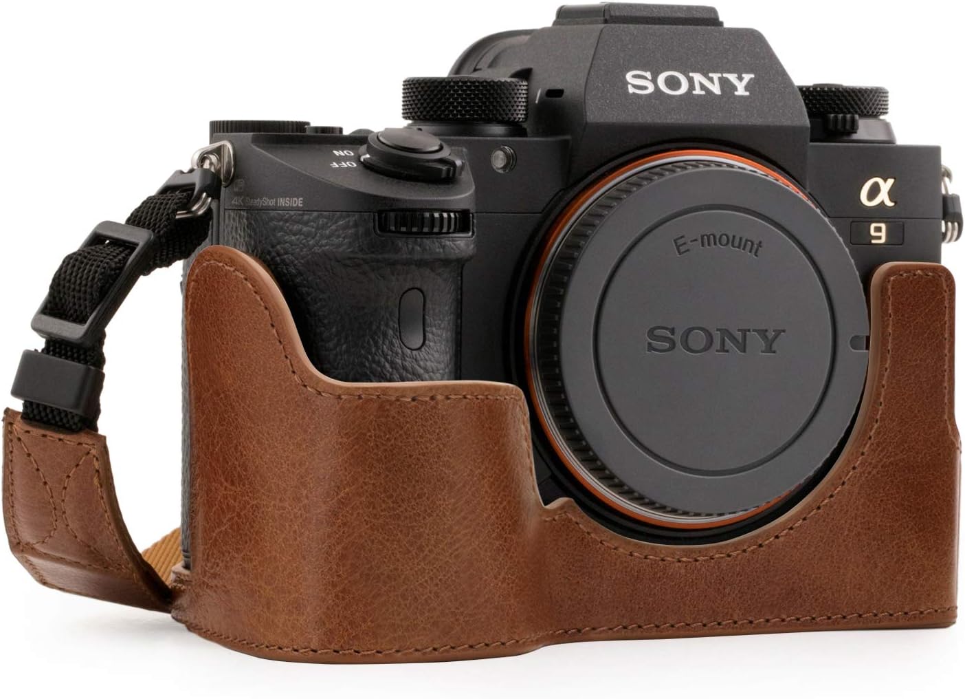 MG1244 Sony Alpha A7RIII, A9, A7III Ever Ready Genuine Leather Camera Half Case and Strap - Brown