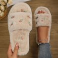 thumbnail image 4 of GPOECD Cute Slippers for Women Fuzzy Open Toe Bow Embroidery Slide Soft Non Warm Cozy Slippers for Winter., 4 of 4