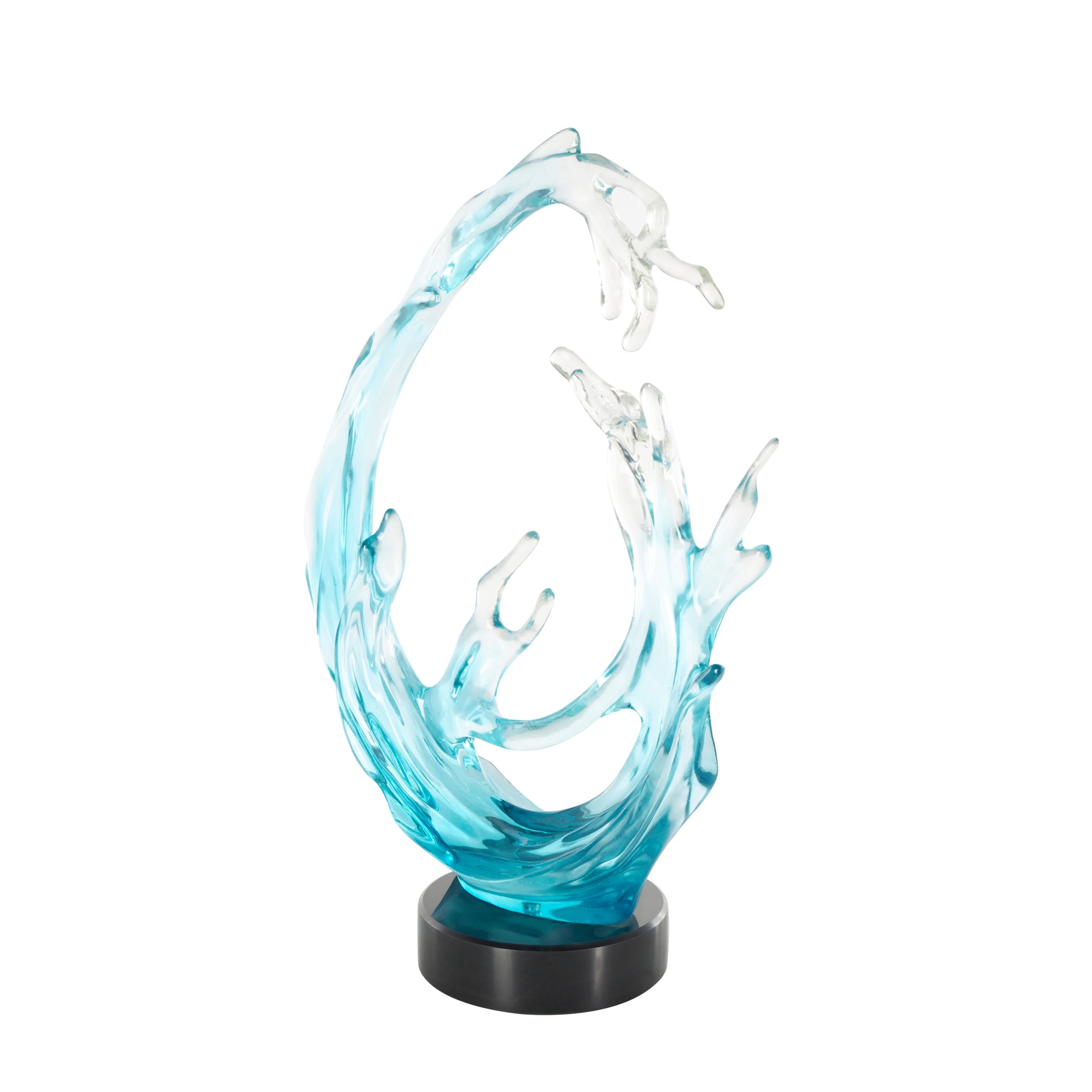 19" x 26" Blue Glass Ombre Coral Sculpture with Black Round Base, by DecMode