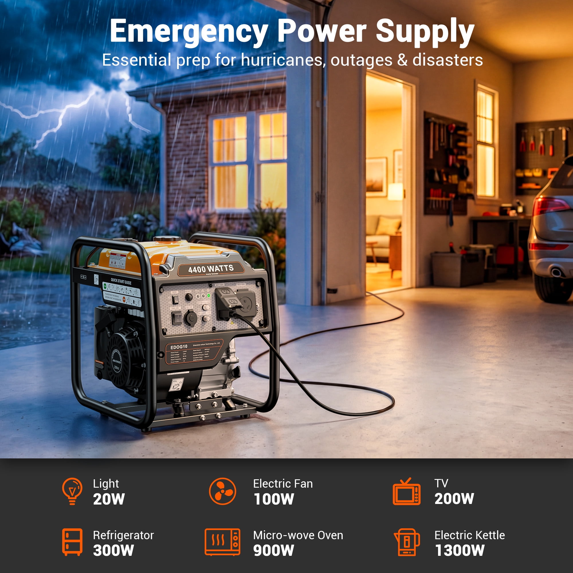 Efurden 4400-Watt Portable Inverter Generator, Gas Powered Generator with ECO Mode for Home Use and Camping, RV Ready, Low Noise