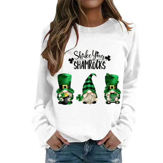 Bmisegm Sweat à Capuche Décontracté pour Femmes, Col Rond avec Manches, Imprimé Partiel de Quatre Feuilles, Blanc TTTG