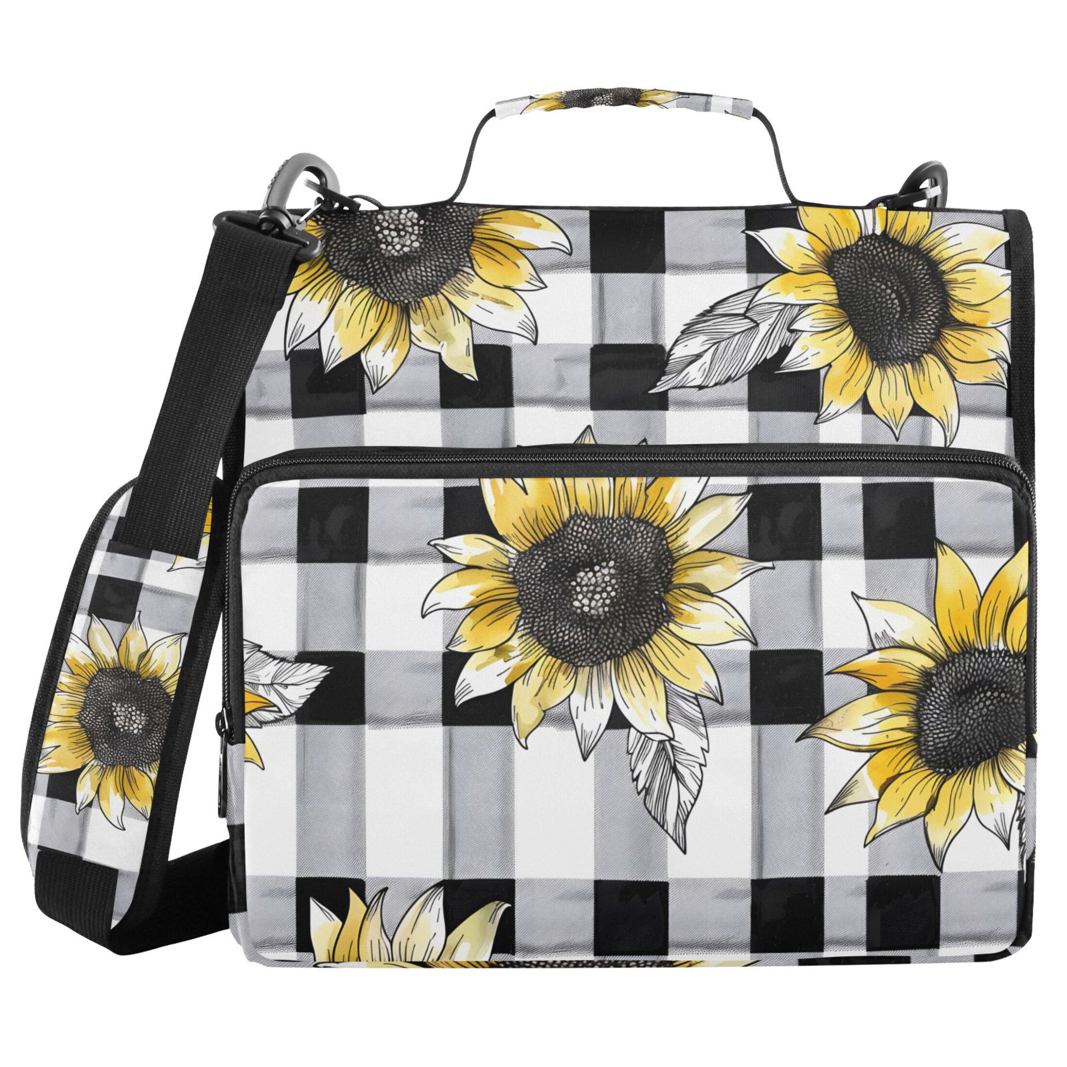 ALAZA Zipper Binder Sunflowers on Checkered Grid 3 Ring Trapper Keeper File Folder Organizer Bag