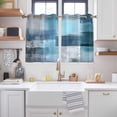 thumbnail image 2 of Teal Blue Kitchen Curtains Short 45 Inch Length, Modern Oil Painting Abstract Ombre Geometric Grommet Top Bedroom Living Room Curtains, Light Filtering Cafe Curtain Drapes 2 Panels Set 84''x45'', 2 of 9
