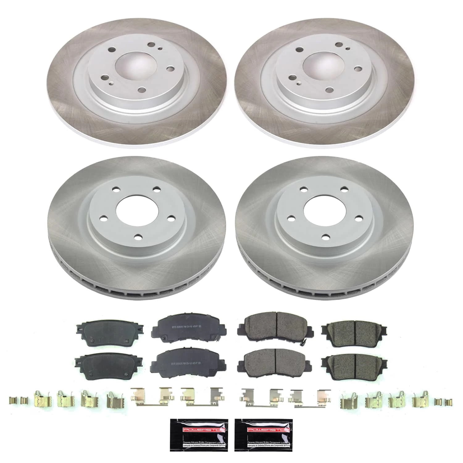 PowerStop Front and Rear Semi-Coated Rotor and Low-Dust Ceramic Brake Pad Kit SC8460