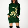 thumbnail image 2 of Women Christmas Outfit Festive Holiday Women's Long Sleeve Pullover Hooded Sweater Dress with Festive Print and Front Pocket Green S, 2 of 6