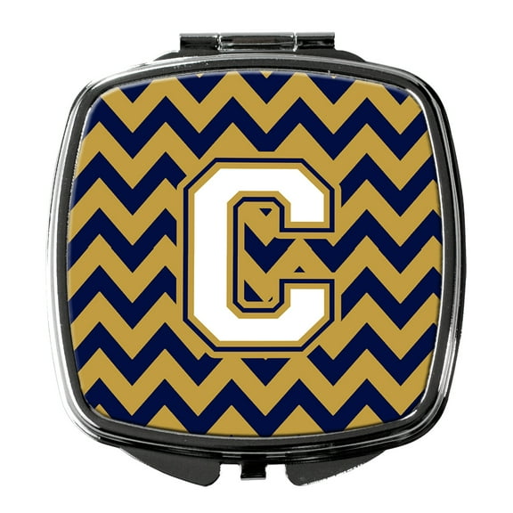 Letter C Chevron Navy Blue and Gold Compact Mirror CJ1057-CSCM