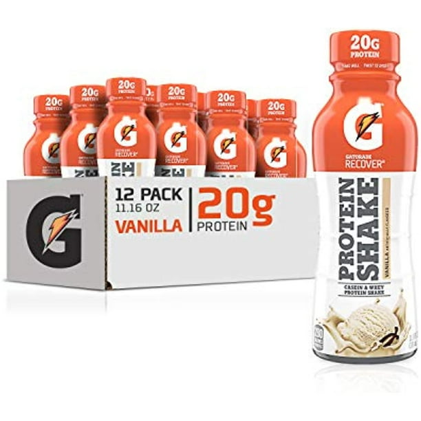 Gatorade Recover Protein Shake, Vanilla, 20G Protein, 11.6 Fl Oz Plastic Bottle, Pack Of 12