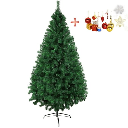 Karmas Product 7 FT Christmas Pine Tree Artificial Fake Xmas Tree with Solid Metal Stand & Decoration for Festival Party Holiday decorations,Green