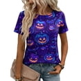 thumbnail image 2 of IYYVV Halloween Shirts for Women Pumpkin Ghost Graphic Halloween Costumes Short Sleeve Crewneck T-Shirt 2026 Light Purple M, 2 of 5