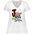 thumbnail image 3 of Inktastic Jesus is the Reason for the Season Pinecone and Snowflakes Women's Plus Size V-Neck T-Shirt, 3 of 5