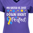 thumbnail image 4 of Inktastic My Sister Is Just Down Right Perfect- Down Syndrome Awareness Ribbon Women's V-Neck T-Shirt, 4 of 5