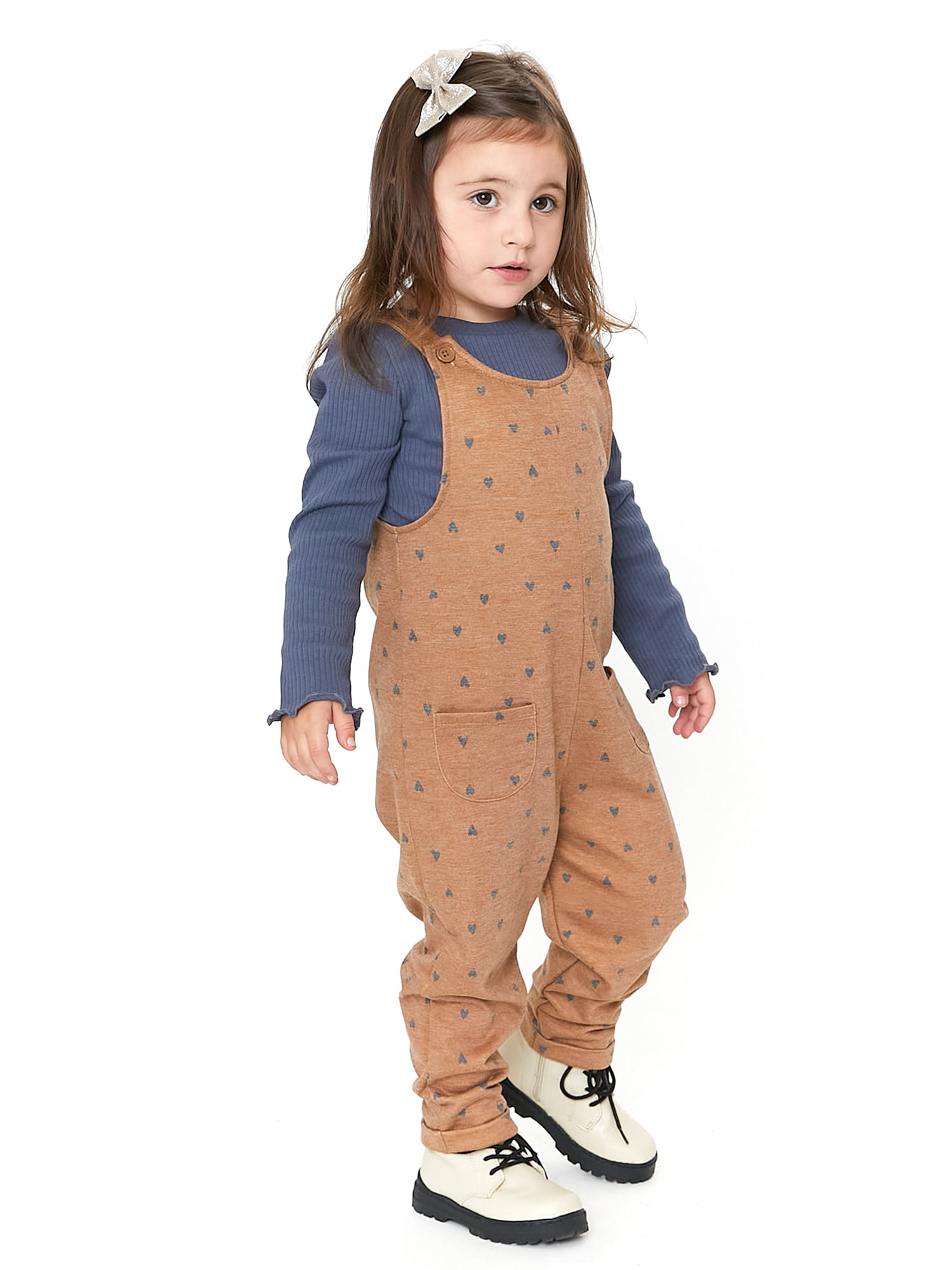 Wonder Nation Baby Girls & Toddler Girl's Long Sleeve Tee and Romper, 2pc Outfit Set (12M-5T)