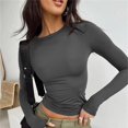 thumbnail image 1 of Blusa tipo túnica de corte entallado, camisa de cuello redondo para mujer, blusa informal de corte entallado para mujer, blusa de corte entallado de manga larga para mujer, durabilidad mejorada, 1 of 7