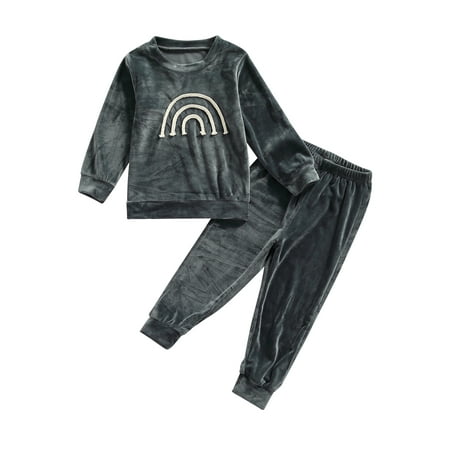 

Canrulo 2Pcs Toddler Baby Boys Girls Velvet Outfits Rainbow Long Sleeves Sweatshirt T-Shirt Pants Outfits Gray 3-4 Years