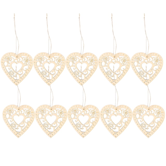 10 piezas de 80 mm para decoración de bodas, adornos de madera con forma de corazón, para scrapbooking, manualidades y decoración con cuerda.
