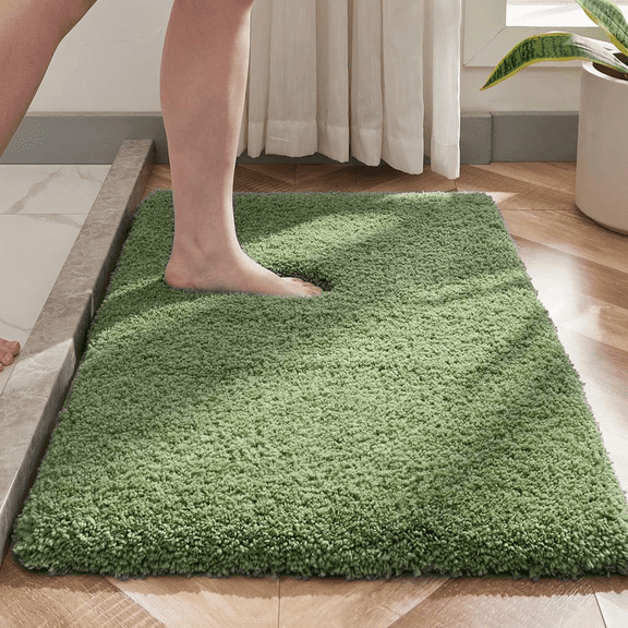 Evlmd Bathroom Rugs, Green Shaggy Soft and Absorbent Bath Rug, Non-Slip, Thick Plush Machine Washable Dry Bath Mats for Bathroom, Tub and Shower, 24" x 16"