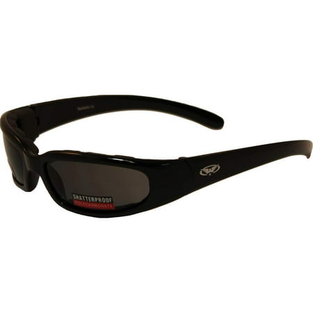 Chicago Foam Padded Smoked Lens Sunglasses - Motorcycle/ATV/Sports Eyewear Matte Black Frame With Shatterproof Lenses