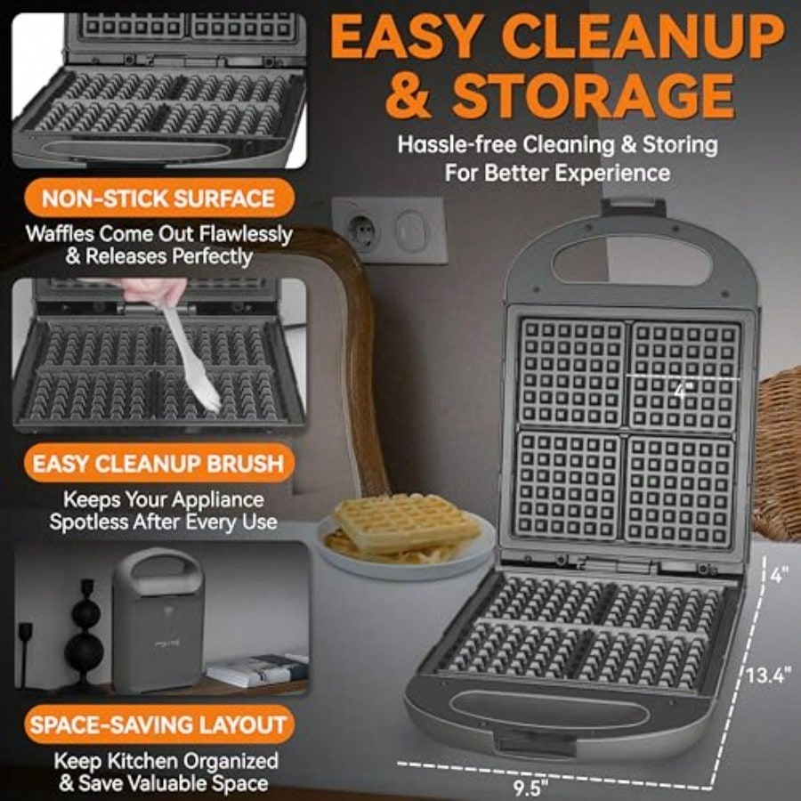 Multi Shapes Waffle Iron Combo Mini American Classic Belgian and Chaffle Maker 2 Silicone Molds Graphite