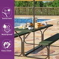 thumbnail image 3 of Dextrus Picnic Table Bench Set 6 ft Outdoor Camping with Stable Steel Frame & Wooden Texture Tabletop Weather Resistant w/Umbrella Hole - Green, 3 of 6