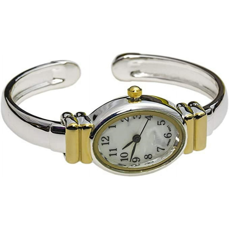 Geneva Platinum Two Tone Women s Cuff Watch Quartz Wrist Jewelry Model 8200 20mm Walmart