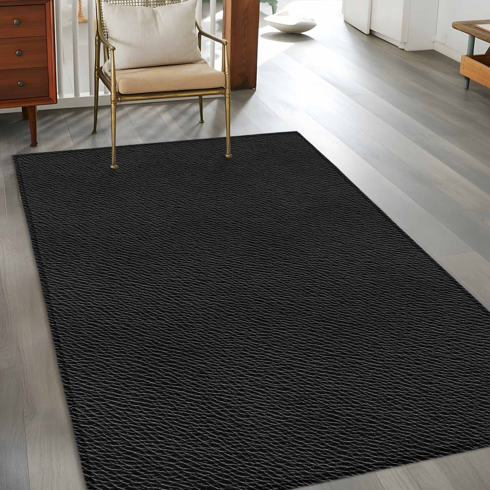 Solid Black Area Rug 4x6 Washable Rug Non Slip Retro Minimalism Abstract Denim Texture Large Area Rug Indoor Floor Carpet for Entryway Bedroom Kitchen Living Room Home Office Dining Room Nursery