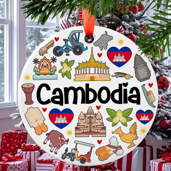 Cambodia Christmas Ornament, Ceramic/Acrylic Ornament, Special Keepsake for Mother, Valentine Ornament Gift, Seasonal Festival Keepsake, Collectible 2025
