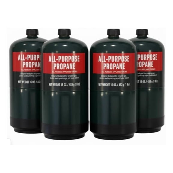 Propane Replacement Fuel Cylinders 16 Ounces Camping (4 Pack). Factory Pre-Filled, Ready to Use