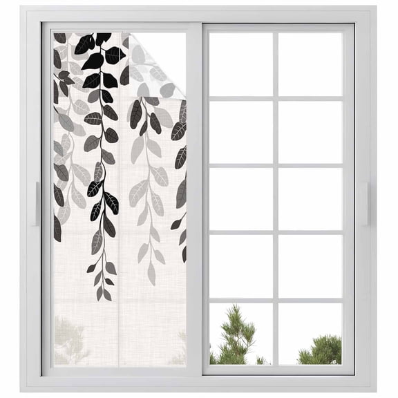Grey Ombre Botanical Privacy Window Film, Decorative Frosted Glass Window Film, Watercolor Gray Pastoral Leaf Rustic Reusable Peel and Stick Static Cling for Home Bathroom Office Glass Door 23.6"x59"