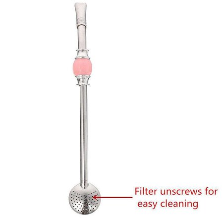 MEIBUTYUP 2Pcs Pink Mate Bombilla Stainless Steel Straw with Removable Filter