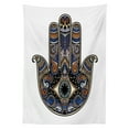 thumbnail image 2 of Hamsa Outdoor Tablecloth, Hand Drawn Boho Style Vintage Sign with All Seeing Eye Religious Doodle, Decorative Washable Fabric Picnic Tablecloth, 58 X 120 Inches, Royal Blue Caramel Black, by Ambesonne, 2 of 2