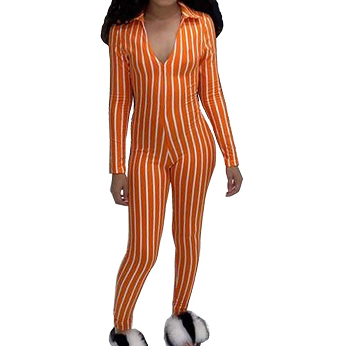 long sleeve striped jumpsuit