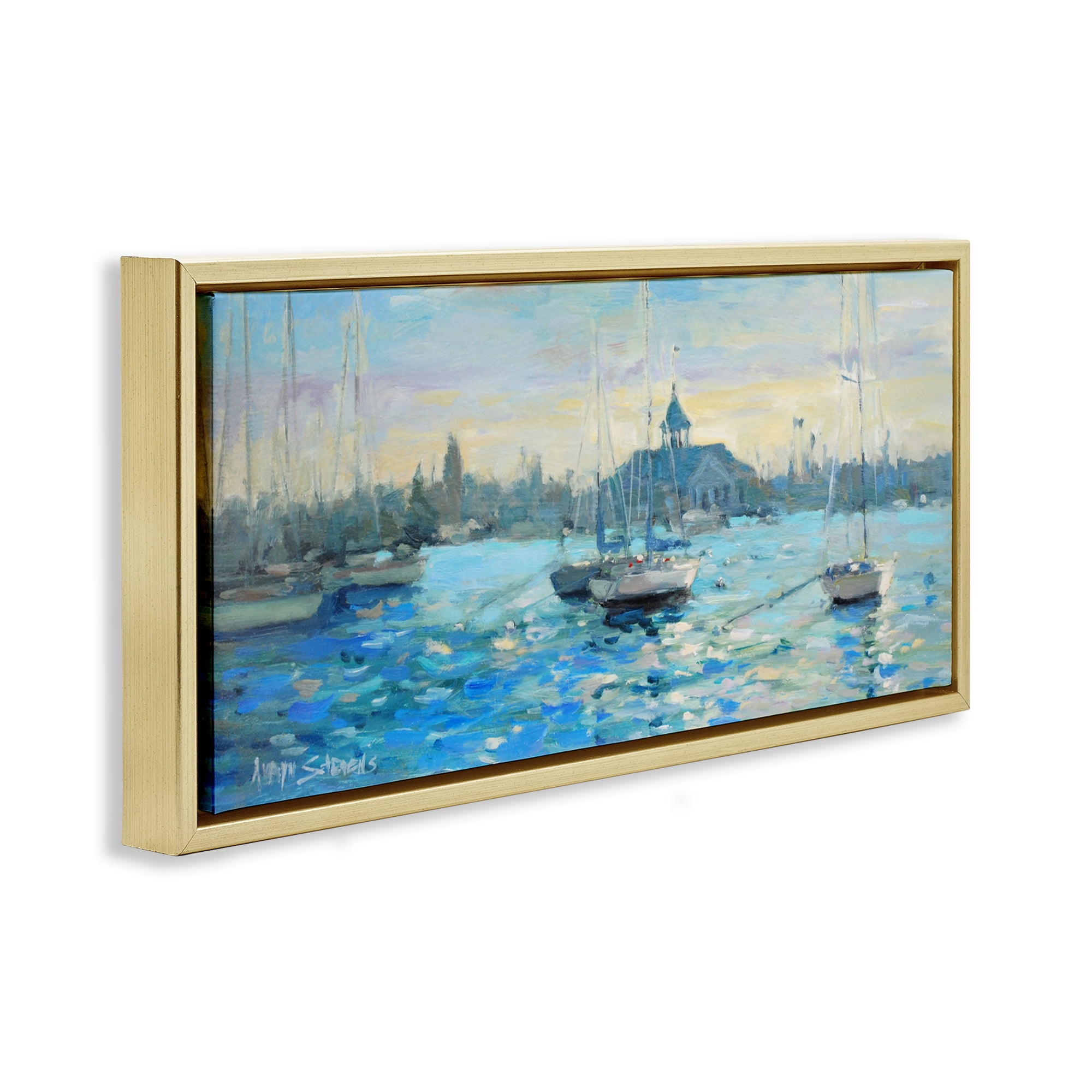 Stupell Industries Sunday On The Water Gold Framed Floater Canvas Wall Art, design by Allayn Stevens