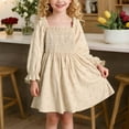 thumbnail image 2 of Vividxx Girls Dresses Long Sleeve Square Neck Ruffle Tiered Smocked Dress With Floral Print And Embroidered Letter For Girls Elegant Casual Party Wear 9-10 Years, 2 of 9