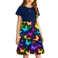 Geire Girls 2025 Summer Dresses Short Sleeve Butterfly Print Flowy A