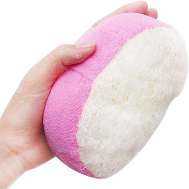Pink Toalla de baño con piel muerta exfoliante de lufa Natural, Bola de baño portátil hecha con esponja de Luffa para ducha, color rosa, talla única