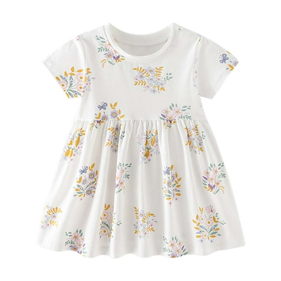 Utlike Girls Dresses Summer New Cute Round Neck Short Sleeved Princess Dress Girls Easy Care Play Sundress Size 18 Months-24 Months