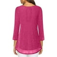 thumbnail image 5 of Olyvenn Women's 3/4 Sleeve Tops Elegant Dressy Sparkly Mesh Double Layers Tunic Shirt Casual Work Evening Party Blous Tops Hot Pink XL, 5 of 7
