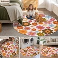 thumbnail image 5 of Bohemia Floral Round Area Rug 3.3Ft Washable Circle Rugs for Dining Room Table, Vintage Orange Pink Flowers Boho Style Beige Non-Slip Carpet Floor Mats Indoor Outdoor Carpet Runner Home Decor, 5 of 8